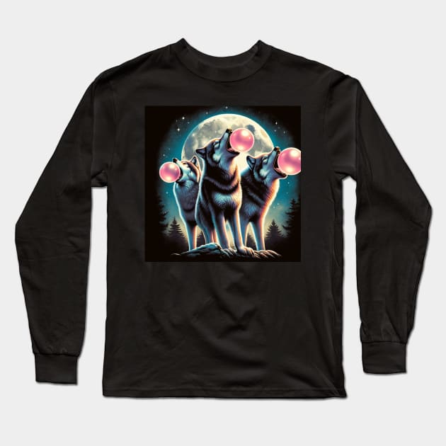 3 Wolfs Moon - Bubble Gum Blowing Long Sleeve T-Shirt by Edd Paint Something